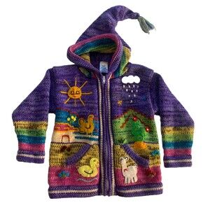 Native Creations Zip Sweater Hooded Felt Unisex Kids Cute Animals 9-12 Months